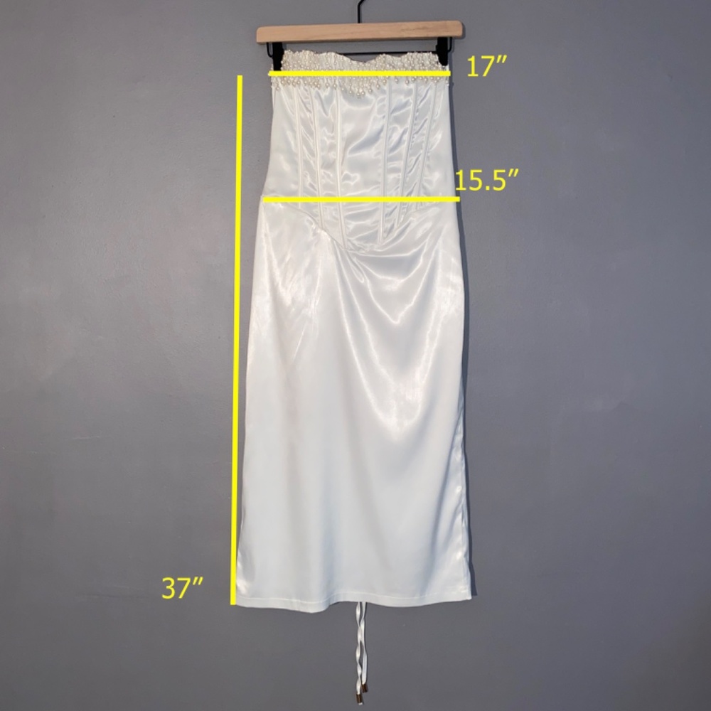 Beaded Lace-up Corset Strapless White Wedding Dress Large - Picture 14 of 14